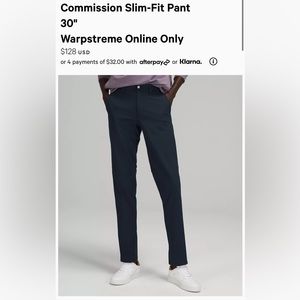 Lululemon Commission Slim Fit Pants. 31” waist, 30” length “Like New” see pics